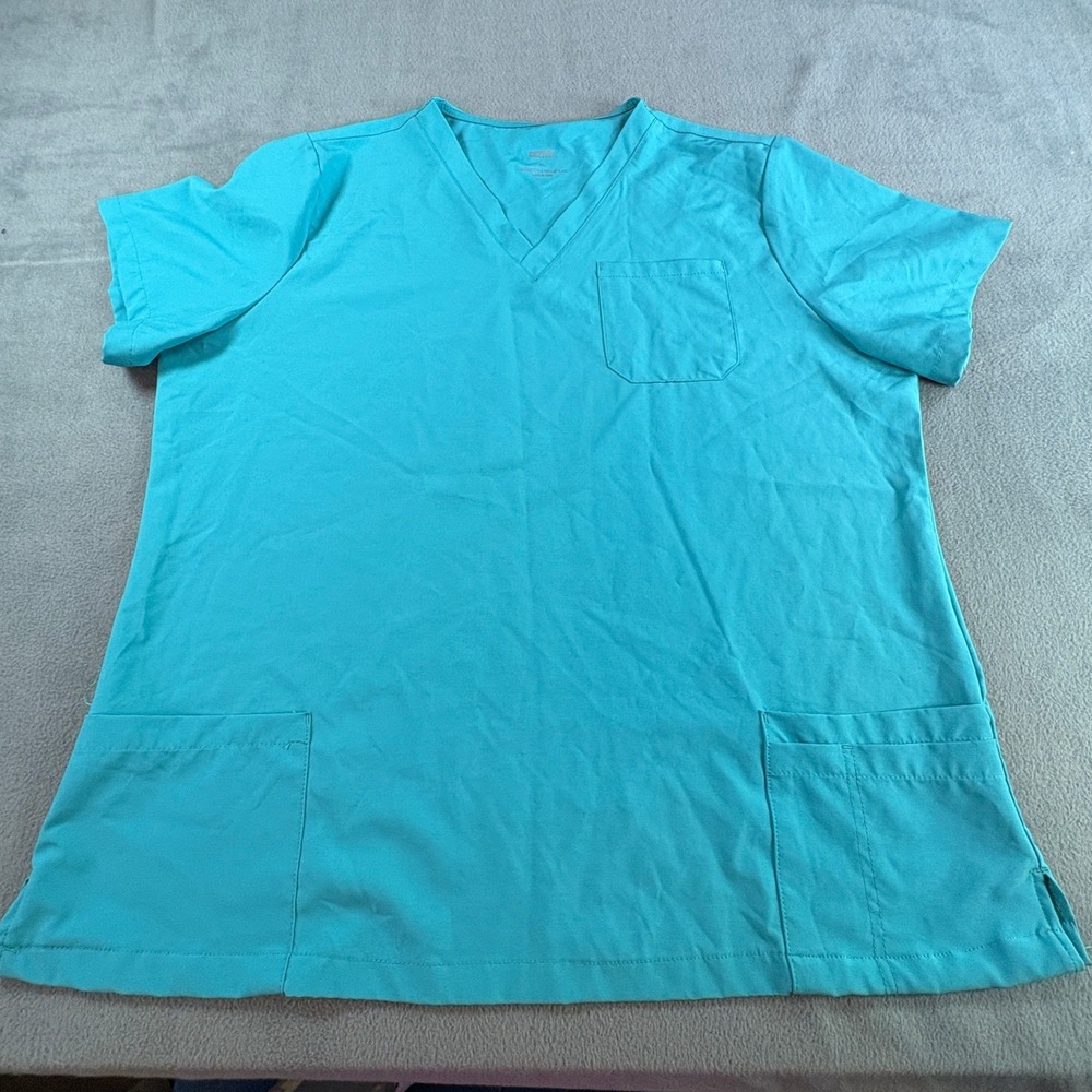 Cozyfit Women‎ XL Turquoise Blue V-Neck 3-Pocket Medical Scrub Top Short Sleeve